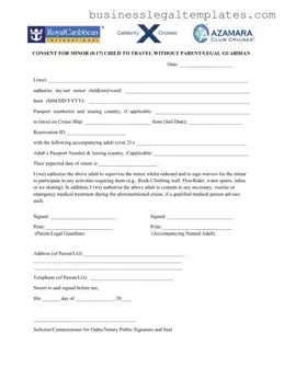 Printable Royal Caribbean Parental Consent Form