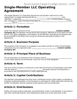 Fillable Single-Member Operating Agreement Form