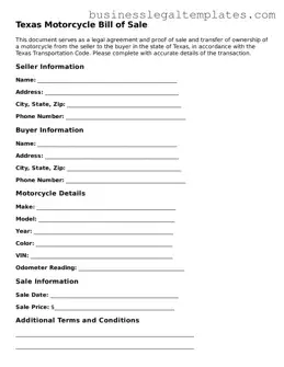 Blank Texas Motorcycle Bill of Sale Document