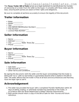 Blank Texas Trailer Bill of Sale Document