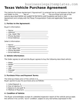 Blank Texas Vehicle Purchase Agreement Document
