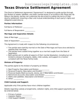 Blank Texas Divorce Settlement Agreement Document