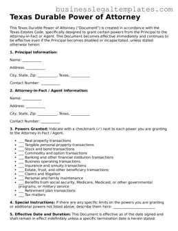 Blank Texas Durable Power of Attorney Document