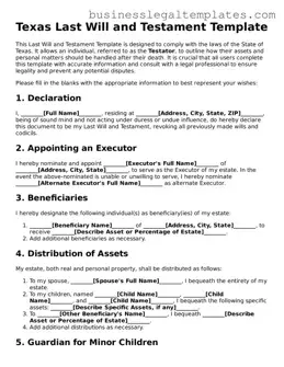 Blank Texas Last Will and Testament Document