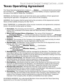 Blank Texas Operating Agreement Document