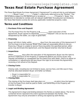 Blank Texas Real Estate Purchase Agreement Document