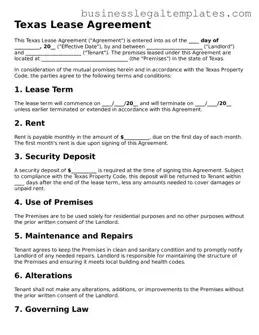 Blank Texas Lease Agreement Document