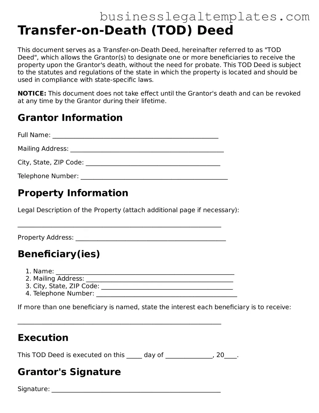 Fillable Transfer-on-Death Deed Form