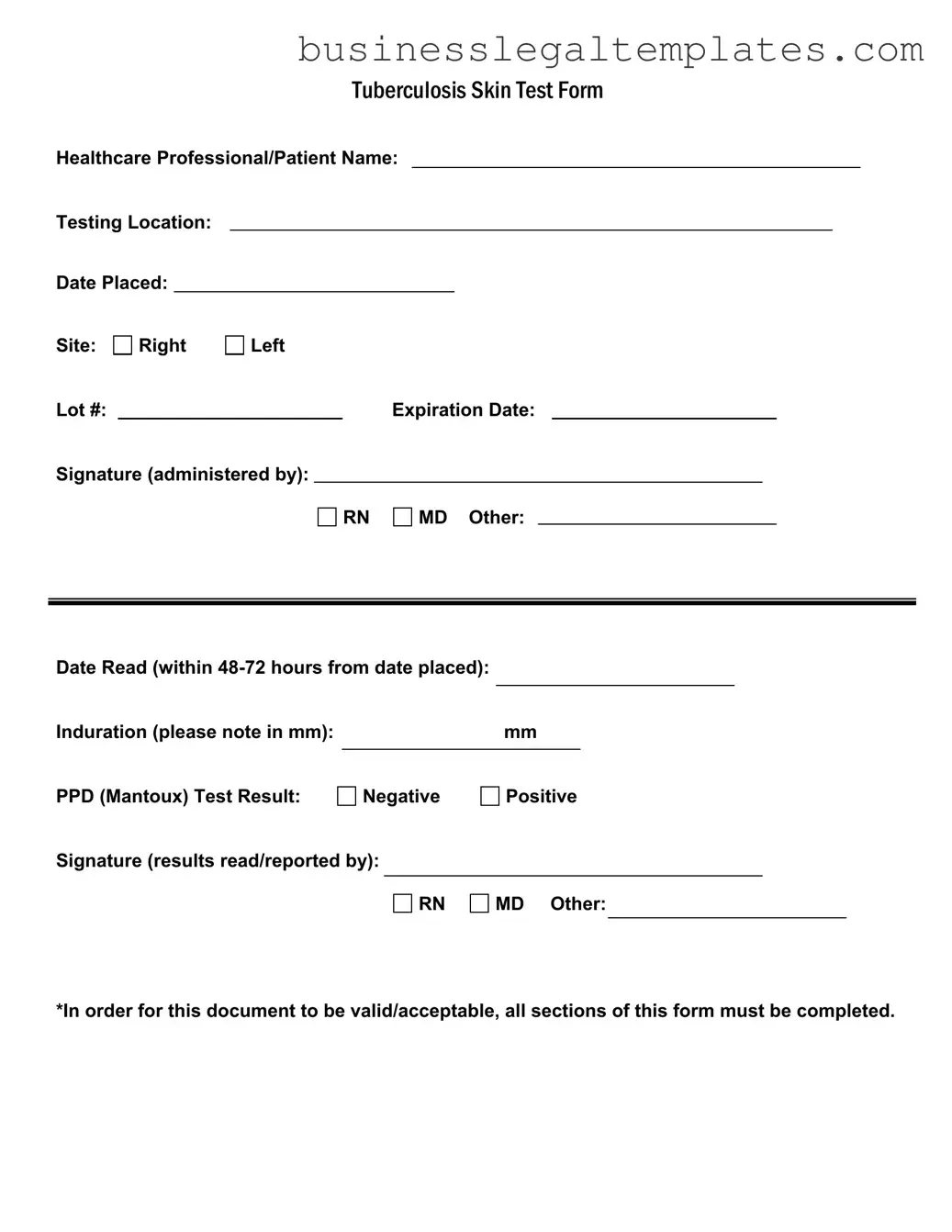 Printable Tb Test Form
