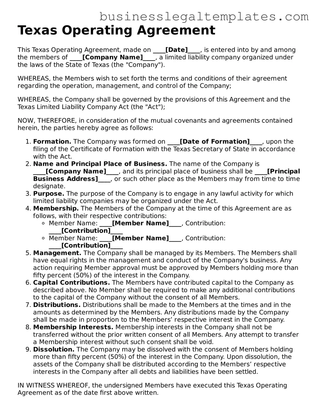 Blank Texas Operating Agreement Document