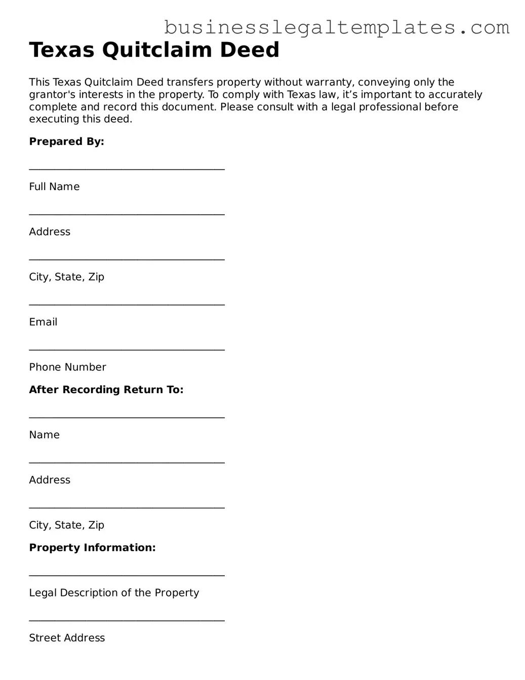 Blank Texas Quitclaim Deed Document