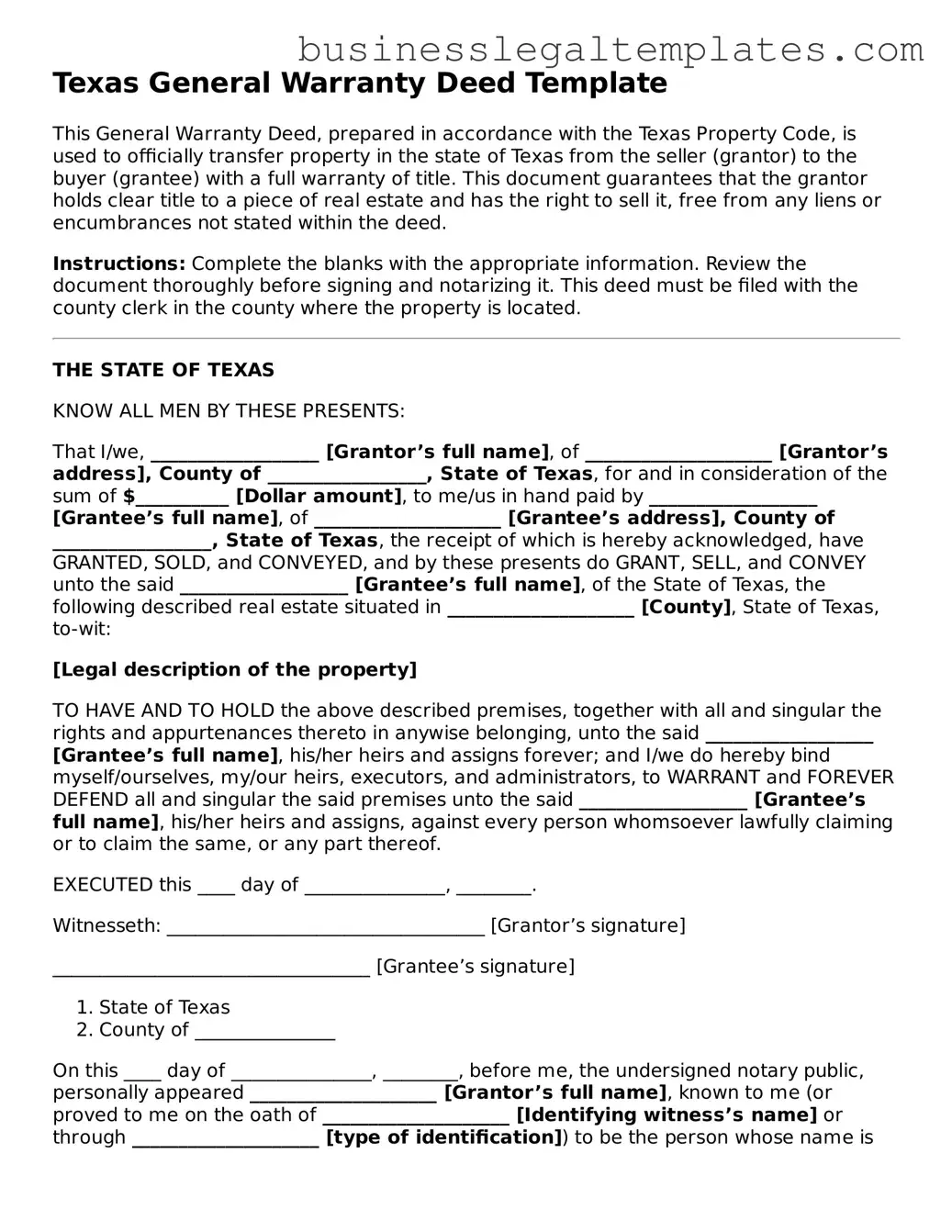 Blank Texas Deed Document